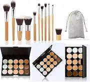 Joyeee 15 Colour Makeup Contour Palette Cream Kit, with 11 Pcs Complete Function Makeup Brushes Set and Storage Bag, Highlighting Light, Medium to Dark, Vegan & Cruelty Free
