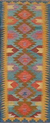 Flat Weave Wool Handmade Southwestern Kilim Rug Runner 2'x7' Reversible Carpet
