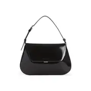 [Amina Muaddi] Amina Muaddi-Black And Silver Ami Brushed Leather Shoulder Bag-Donna OS OS