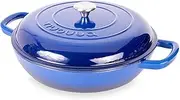 Shallow Cast Iron Casserole with Lid – Non Stick Dutch Oven Pot, Oven Safe up to 500° F – Sturdy Ovenproof Stockpot Cookware – Enamelled Cooking Pot – Dark Blue, 5-Quart, 32cm – by Nuovva