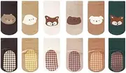 [OnlyBee] 6 Pairs of Baby Toddlers Infant Boys Girls Gripper Base Socks Liners Non Slip 1 to 3 Years, Beige Mix, 1-3 Years