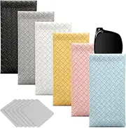 [YRYUNRUI] 6PCS Squeeze Top Soft Sunglass Case, Eyeglass Case with Cleaning Cloth Waterproof Bags Self-closing Elastic Mouth Portable Leather Anti-scratch Eyeglass Case For Women Men