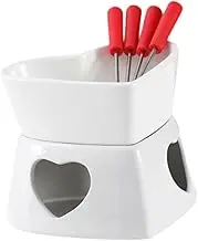Ｂｅｓｇａ Pottery Fire Boiler Bowl Chocolate Maker Bowl DIY Crafts Handcraft Mini Fondue Pot with 4Pcs Forks for Home Party Supplies, White