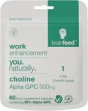 99.7% Alpha GPC Choline Supplement | 500mg Alpha-gpc Per Capsule (60) | Memory & Concentration Nootropic brain supplement | 1-A-Day Alpha GPC capsules | Acetylcholine support
