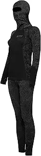 [E4M] Long Johns for Women - Women’s Thermals Top and Bottom Set with Ski Mask, Gray Camo