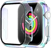[Diruite] 2-Pack for Apple Watch Series 8/7/6/5/4/3/2/1 38mm Case, [Anti-Scratch] 9H Tempered Glass Screen Protector, All-Round Hard PC Matte Protective Cover Bumper- Colorful