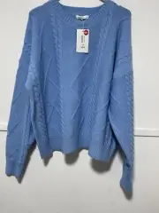 New With Tag Valley Girl Size M/L Blue Cable Sweater Jumper Acrylic Nylon