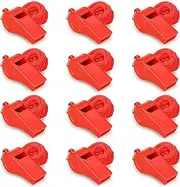 Hipat Red Emergency Whistles with Lanyard, Loud Crisp Sound, 12 Packs Plastic Whistle Bulk Ideal for Lifeguard, Self-Defense and Emergency