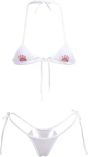 [ABAFIP] Womens Cute Kawaii Anime Cat Kitten Lingerie Set Micro Bikini Strappy Tiny Bra Mini Panty Extreme Swimsuit