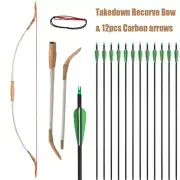 Traditional 54" Archery Takedown Recurve Bow Wooden Horsebow & 12x carbon Arrows
