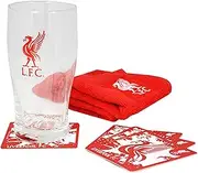L.F.C Official Liverpool Football Crest Pint Glass Mini Bar Set (Pint Glass, Coasters & Bar Towel)