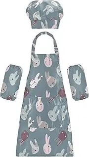 AIXIWAWA Kids Apron Chef Hat Set, Child Kitchen Bib Aprons Adjustable for Cooking Baking Painting (Cute Bunny)
