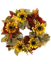 Creative Displays 25in Yellow Sunflower And Orange Hydrangea Fall Wreath With Bows