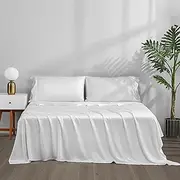 ACCURATEX Bamboo Sheets Queen Size - 100% Viscose Made from Bamboo, Luxury Hotel Style Cooling Sheet Set for Hot Sleepers, Super Soft Breathable Bedding Sheets up to 40 CM Deep Pockect,White