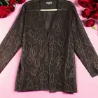 Linea Domani Womens Size 14 Brown Open Cardigan Jacket Gold Metallic Textured