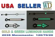 GOLD Smooth gloss & Luminous green Watch Hands 120/70/20 PARTS 2035 MVMT