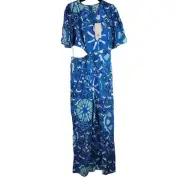 Rhode Target Floral Bell Sleeve Womens SMALL Linen Blend Blue Jumpsuit