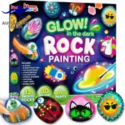 12 Rock Painting Kit- Glow in the Dark, 43 Pcs Arts and Crafts for Kids Ages 6-1