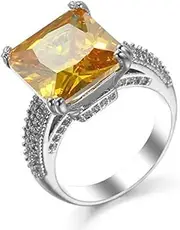 [Metmejiao] Super Huge Genuine Yellow Topaz Gemstone Woman Silver Wedding Ring Size 6-10