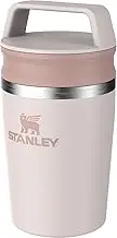 Stanley Cafe to Go Travel Mug 8 oz | Leakproof Two-Part Drink Through Lid | Tumbler Cup for Coffee, Tea and Drinks | Insulated Stainless Steel Coffee Mug | BPA-Free | Rose Quartz