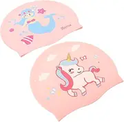 Girls Swim Cap 2pcs Boys and Girls Swimming Caps Soft Silicone Comfortable Non-Slip Swim Hat Toddlers
