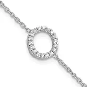 14KW Natural Diamond Sideways Letter O w/ 1in ext. Bracelet