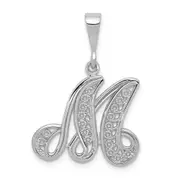 14k White GoldW White Gold Solid Polished Script Filigree Letter M Initial Pendant