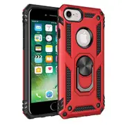 For Apple iPhone 6/6S Case, Military Grade 360 Degree Rotating Metal Magnetic Ring Car Mount Holder Kickstand Shockproof Heavy Duty Cover (Red)