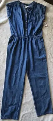 CAT&JACK Girls denim Jumpsuit Light Weight One Piece straight Legs,Size xl 14-16