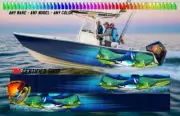 Mahi Mahi and Marlin Dark Blue Graphic Vinyl Boat Wrap Fishing Pontoon etc..