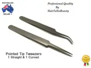 HT Eyelash Hair Extension Tweezer Remover Nail Art Straight & Curved Pointed Tip