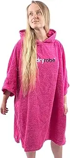 Dryrobe Towel Swim Robe - Hooded Surf Poncho Changing Robe - Organic Cotton - for Swimming, Beach, Surfing - Short Sleeve (Medium - Pink)