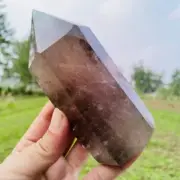 Top! 0.45kg Natural Smoky quartz Obelisk Reiki Crystal Wand Point Tower Decor