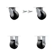 4 Inch Glass Filled Nylon Caster Set with Ball Bearings 2 Swivel Lock 2 Rigid