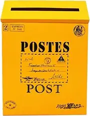 XIMING Vintage Galvanized Mailbox Letterbox Postbox Newspaper Holder Box - Yellow