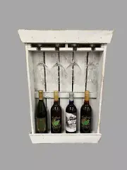 Wall Mount 5 Bottle Wine Rack - Amish Made Wine Storage with Glass Hanger