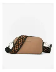[Madison Accessories] Maddie Double Zip Camera Crossbody With Aztec Bag Strap in Brown