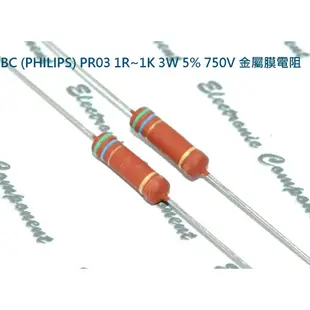 BC (PHILIPS) PR03 1R~1K 3W 5% 750V 金屬膜電阻 x1個