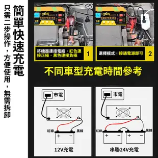 電瓶充電器 啟動電瓶 12/24V電瓶充電器 摩托車汽車充電器 智慧脈衝修復器 鉛酸電池/乾電 (7.7折)