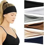 6pcs Headbands for Women Cotton Wide Stretch Head Band Women's Short Wrap Hair Non Slip Stretch Sports Thin Hairwarp for Women Sport Running Exercise Gym