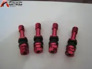 4 X BOLT ON RED ALUMINUM TUBE LESS VALVE STEMS WITH DUST CAPS SET