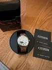 Citizen Eco-Drive Men’s Mickey Aviator Ivory Dial Leather Strap NWT