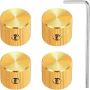 uxcell 4 Pcs Aluminium Potentiometer Knobs, 1/4"(6mm) IDx5/8(15mm) ODx1/2(12.5mm) Height Universal Volume Tone Control Knobs for Guitar, Bass, Straight Line Indicator, Gold