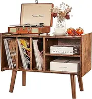 Record Player Stand with Vinyl Storage Holds Up to 300lb, Large Record Player Table Cabinet for Album Storage with Holder Vinyl Display Shelf, Wood Turntable Stand for Bedroom Living Room (Brown)