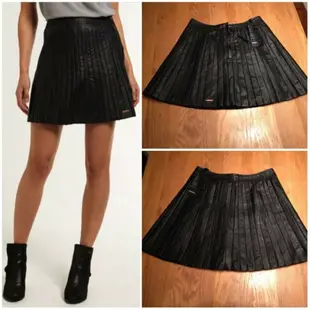 跩狗嚴選 極度乾燥 Superdry Leather Skirt 稀有限量款 黑色 真皮 皮衣 皮裙 百摺裙 短裙