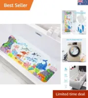 40x16in Kids Bath Mat with Suction Cups – Fun Cartoon Turtle & Whale Design