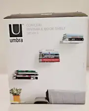 NEW 15 lb Umbra Conceal Invisible Bookshelf Set of 3 Floating Wall Mount 5X5X5.5