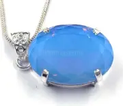 Natural 76.75 Ct Oval Blue Opal 925 Solid Sterling Silver Pendant IGL Gems 5MSO