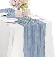Dusty Blue 10FT Cheesecloth Table Runner Boho Gauze Fabric Table Runner Rustic Sheer Runner for Wedding Bridal Baby Shower Birthday Party Boho Table Decor（1 Pack Dusty Blue）