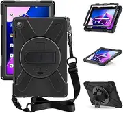 ZenRich for Lenovo Tab M10 3rd Gen Case 10.1 Inch 2022 (TB-328F/TB-328X) with Rotating Kickstand Hand Strap Pencil Holder & Shoulder Strap, Rugged Shockproof Cover for Lenovo M10 Gen 3 - Black